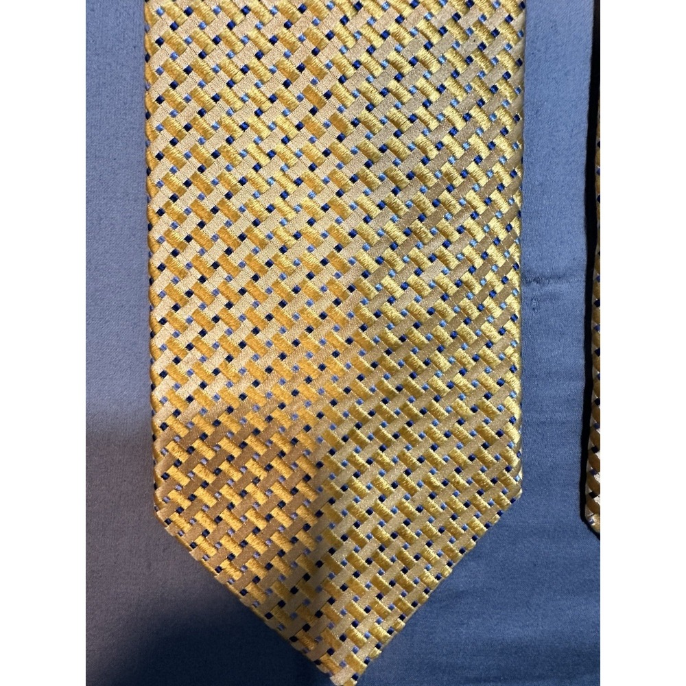 Frangi Yellow/Blue Basket Weave Metallic Neck Tie Silk‎